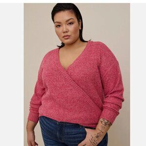TORRID (4X) Women's Brushed Waffle Surplice Drop Shoulder Sweater Top Pink